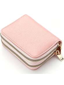 Women Double‑Layer PU Leather Zipper Card Holder, Large Capacity ID & Driver License Purse, Multi‑Slots Portable Card Wallet - Multicolor - View 9