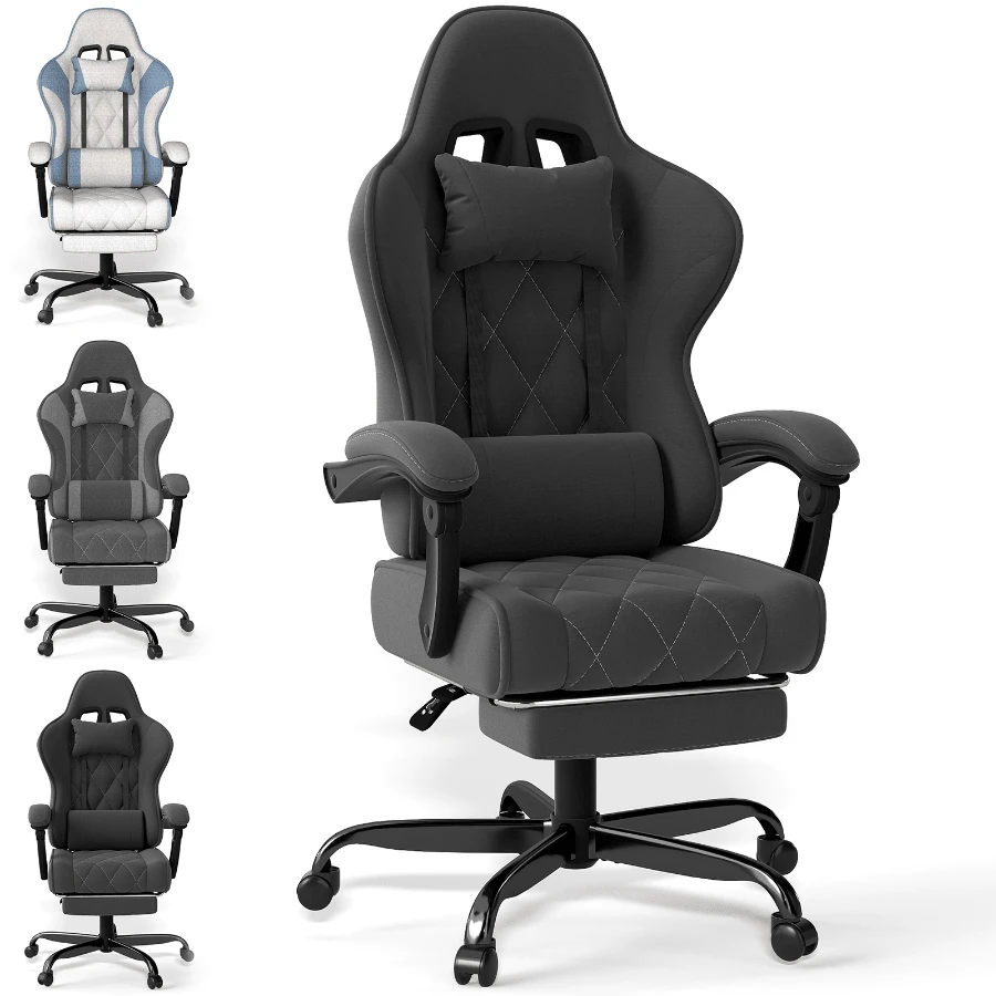 Devoko Gunji Fabric Gaming Chair, Racing-Inspired Design, Soft Fabric Upholstery, Adjustable Headrest And Lumbar Cushion For Gaming At Home Or Office - Black - View 1
