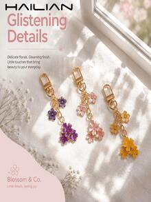 HAILIAN 1pc Alloy Cherry Blossom Shaped Keychain, Lightweight And Elegant Cherry Blossom With Square Tag, Suitable For Bag Pendant, Car Keyring, Couple Birthday Holiday Gift - Purple - View 6