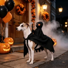 Grim Reaper Rider Dog Halloween Costume, Funny Pet Cosplay Outfit With Scythe, Spooky Ride-On Dress Up Apparel For Dogs Cats Puppy Halloween Party Gift - Black - View 2