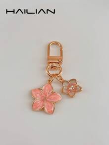 HAILIAN 1pc Alloy Material Cherry Blossom Shaped Keychain, Lightweight And Elegant Cherry Blossom With Square Tag, Suitable For Bag Pendant, Car Keychain, Couple Birthday Holiday Gift - Pink - View 4