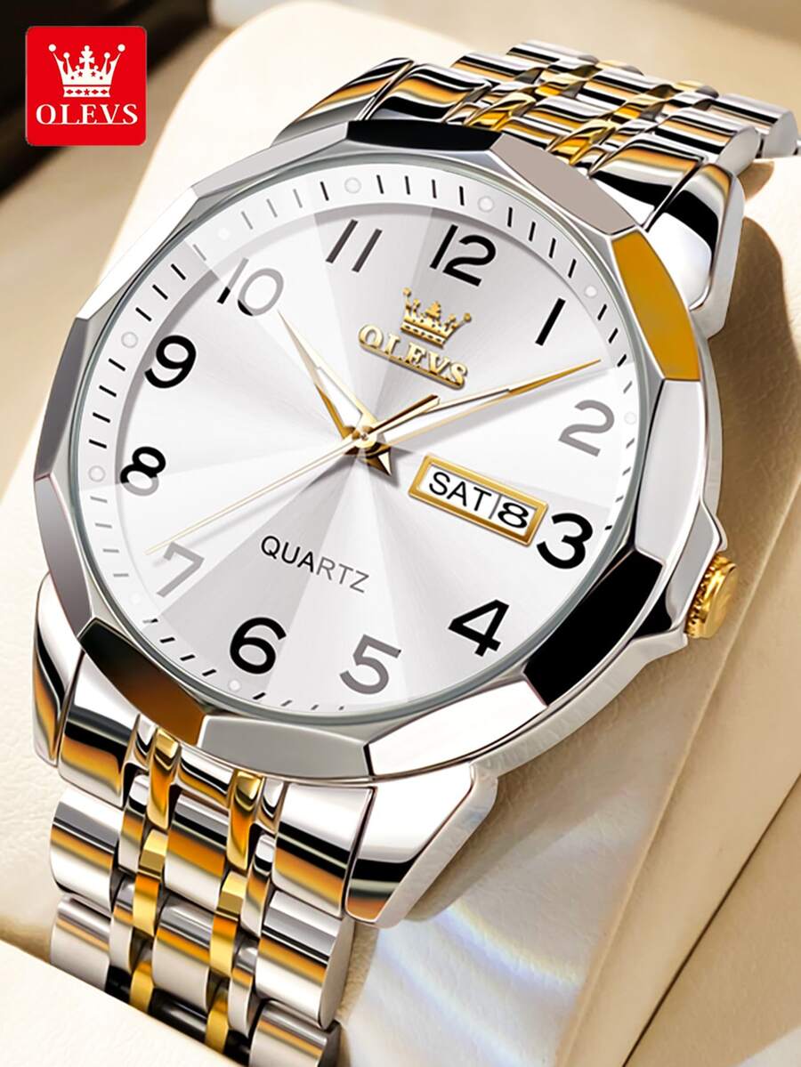 OLEVS 9970 Man Watch Fashion Rhombus Mirror Digital Dial Auto Date Week Waterproof Luminous Original Luxury Quartz Watch For Men
