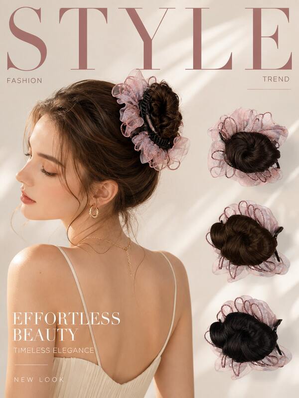 Wig Updo With Mesh And Ruffles, Easy To Wear And Suitable For Everyday Wear, Dates, Parties, And Other Occasions To Create A Stylish Hairstyle.