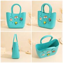 1pc Children's DIY Silicone Handbag, Cute Perforated Crossbody Bag For Girls Beach And Water Play - Baby Blue - View 4