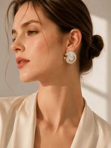 4/8/16/24pcs Soft Cream White Flower & Clover Enamel Stainless Steel Earrings, Beach Jewelry, Women's Beach Accessories, Suitable For Daily Wear - Multicolor - View 4
