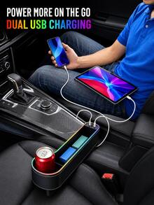 XF.Meraki LED Car Seat Gap Filler Storage Box, Center Console Side Storage Box, Women's Car Accessories, Seat Gap Cup Holder RGB Color Changing Storage, Front Seat Gap Filler With USB Charging, Car Accessories - A - View 5