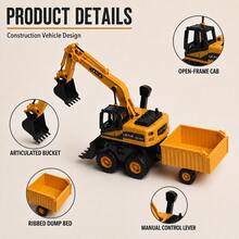 1 Set Engineering Excavator Toy, With Detachable Dump Trailer, Movable Excavator Arm, Rotating Body And Rolling Wheels, Suitable For Children 3 Years And Above Manual Engineering Vehicle Toy Set - Excavator & Trailer Set - View 3