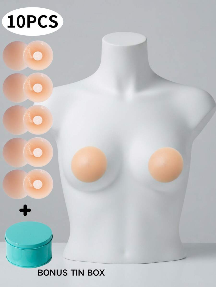 10/20 Pieces + Box Set | Thin, Breathable, Invisible, Seamless, Push-Up Silicone Nipple Covers For Summer, Perfect For Young Women. - Multicolor - View 1
