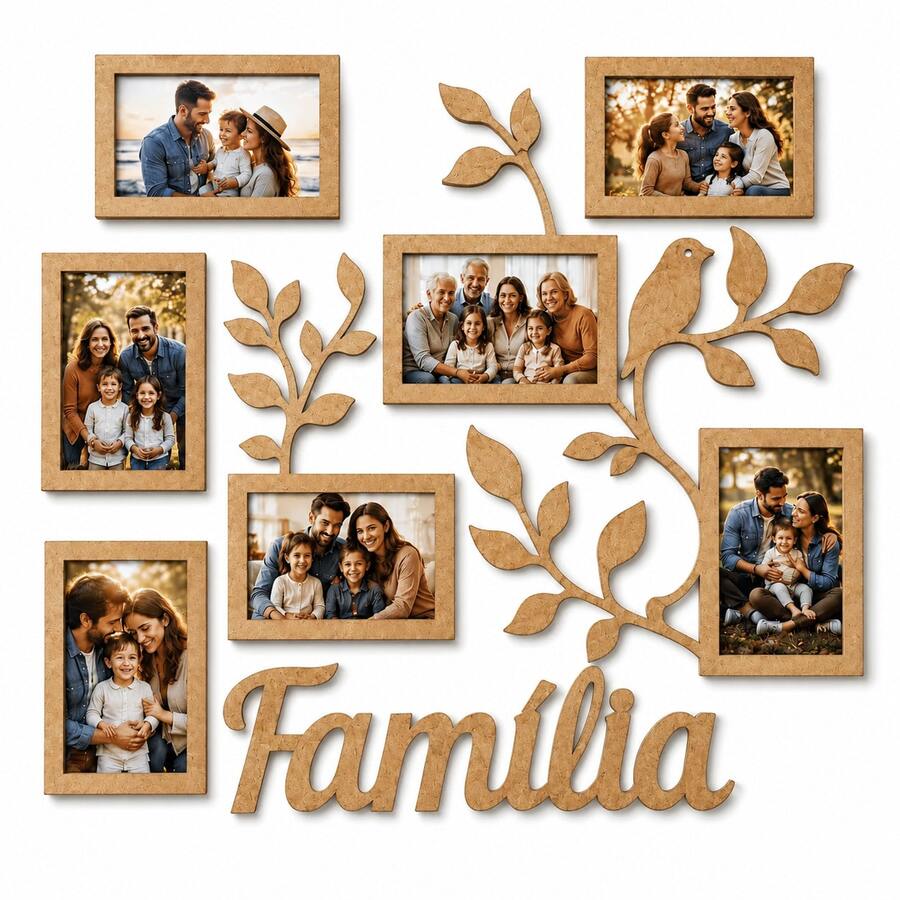 Porta Retrato Parede MDF Família 7 Fotos Decorativo Galhos Sala Quarto - 7Pcs - Visão 1
