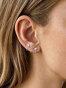 20 Pasang Anting-Anting Stainless Steel CZ Mutiara Bintang Bulan Kupu-kupu yang Dapat Ditumpuk, Terbuka, Model Huggie, Setengah Lingkaran untuk Wanita, Pemakaian Sehari-hari, Perhiasan Telinga untuk Beberapa Tindik - Perak - View 6