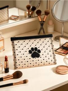 Cute Paw Embroidery Heart Dot Mesh Cosmetic Bag,Transparent Nylon Mesh Cosmetic Bag, Women's Portable Handheld Travel Toiletry Pouch Multi‑Size Makeup Storage Organizer For Wome - Multicolor - View 8