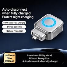 140W Full Charge Separator Type-C Phone Charger Fast Charging Adapter Earphone Phone Charger Auto Power-Off Power Protection Auto Disconnect Night Charging, Anti-Overcharge Separator - Silver - View 4
