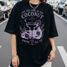 Practical Magics Midnight Margaritas Graphic T‑Shirt Cotton Oversized Witchy Retro Gothic Women Tee Halloween Night 2026 - Black - View 1