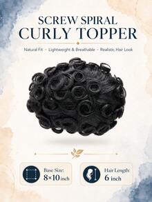 Peluca de 6 pulgadas para hombre con rizos espirales, 100% cabello humano, textura de rizos espirales africanos, base de malla tejida a máquina, transpirable y cómoda, estilo de cabello corto natural y voluminoso, sin pegamento, fácil de usar, peluca de cabello humano africana de moda para uso diario - Natural Black - Ver 3