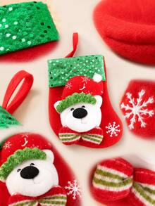 1pc Christmas Stocking, Hanging Gift And Candy Bag, Santa Claus Snowman Reindeer Bear Designs, For Home Decor Lovers, Fireplace Mantel And Christmas Tree Decoration, Holiday Party Favor, Festive Gift Wrap - Multicolor - View 9