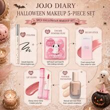 JOJO DIARY 5PCS/Halloween Face Makeup Set, Multi-Functional Blush Stick/Eyeliner/Natural Foundation/Thumb Puff/Lip Gloss, Long-Lasting, Waterproof, Sweat-Resistant, Essential Halloween Makeup Gift Box - Multicolor - View 2