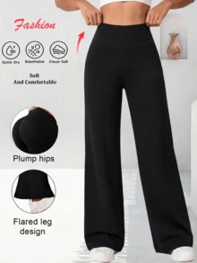 Women's Plus Size Black Knit Flare Pants, High Elasticity, Fashionable And Elegant Style - Black - View 2