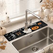 1pc Halloween Faucet Cover, Create Festive Atmosphere, Bathroom Faucet Splash Guard, Waterproof Non-Slip Faucet Mat, Kitchen Countertop Accessory, Kitchen Dining Table Accessory, Sink, Moisture-Proof Absorbent Mat, Absorbent Drainage Mat, Ghost Pumpkin Pattern, Multi-Functional Absorbent Non-Slip Mat - Multicolor - View 2