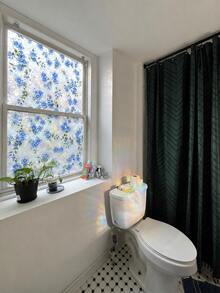 Blue Forget-Me-Not Floral Privacy Window Film | 3D Rainbow Static Cling Glass Sticker, Glue-Free Heat Control UV Protection Decal, Suitable For Home Bathroom Kitchen Bedroom - Blue Window Sticker - View 2