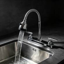 Kitchen Sink Faucet With Flexible Gooseneck Sprayer, Dual Handle Hot And Cold Water Mixer Tap, 3-Hole Deck Mount Kitchen Faucet - Silver - View 3