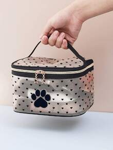 Cute Paw Embroidery Heart Dot Mesh Cosmetic Bag,Transparent Nylon Mesh Cosmetic Bag, Women's Portable Handheld Travel Toiletry Pouch Multi‑Size Makeup Storage Organizer For Wome - Multicolor - View 12