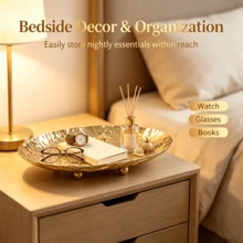 WAXJJDW Gold Textured Vanity Storage Tray With Free Deer Figurine,Key & Cosmetic Jewelry Organizer,Christmas Home Decor Gift - Hammered Storage Tray + Deer - View 10