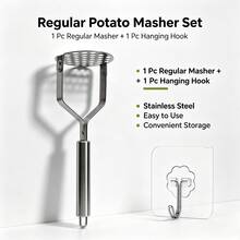 2Pcs 26cm/10.24in Heavy‑Duty Rust‑Resistant Stainless Steel Potato Masher Set, Minimalist Kitchen Gadget, Wave & Round Hole Shape Manual Food Crusher With Hanging Loop, For Baby Food Making Home Cooking Restaurant Prep Vegetable Fruit Mashing - Multicolor - View 14