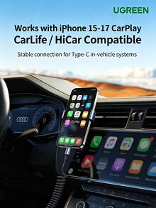 UGREEN L507 Retractable Spring Car Charging Cable PD100W Dual-Head Type-C Data Cable Compatible With CarPlay, Huawei, Honor, Xiaomi, Apple 17/16/15 Tablets - View 2