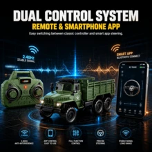 Truk Militer RC Mini Paduan Logam Skala 1:64, Mobil Kendali Jarak Jauh 2.4GHz dengan Kontrol Aplikasi, Lampu LED, Klakson & Musik, Pengaturan Kecepatan, Demo Otomatis, Mainan Model Truk RC Simulasi Desktop, Hadiah Ulang Tahun untuk Anak Laki-laki dan Perempuan - MultiWarna - View 2