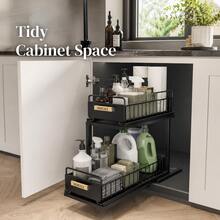 2 Tier Under Sink Organizer, Metal Pull Out Sliding Drawer Rack, Cabinet Storage Shelf For Kitchen Bathroom, Black White Grey - View 8