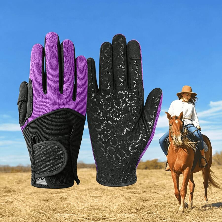 1 Pair Unisex High-Quality Professional Equestrian Gloves, Anti-Slip Breathable, Suitable For Training And Competition, Touchscreen Design, Durable Riding Gear, High Grip Golf Gloves, Suitable For All Seasons, Professional Daily Riding Equipment, Breathable Mesh Design, Suitable For Long-Term Wear Without Sweating - View 1