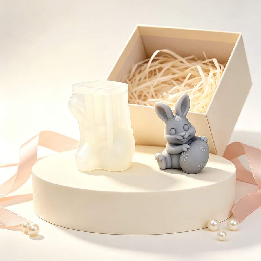 Easter New 3D Rabbit & Egg Shaped Silicone Mold, Aromatherapy Candle Mold, Suitable For Making Desktop Plaster Decor, Creative Gift - D728 Easter Bunny Mold - View 1