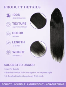 Y WIGS 55g 16-18吋輕量 Yaki 直髮人髮鉤編髮,適用 Miracle Knots,自然色羽毛感 100% 真人髮接髮,隱形無縫無結軟直髮,適合保護性髮型 - SNatural - 查看 4