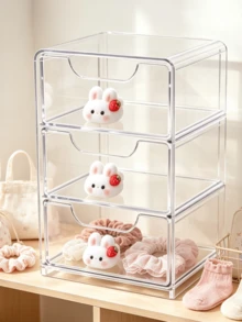 Mini Desktop Drawer Storage Box With Strawberry Rabbit Decoration, Multi-Layer Jewelry And Cosmetic Organizer, Desktop Storage, Suitable For Vanity, Bedroom, Office Supplies, Birthday Gift And Back To School Gift - Multicolor - View 8