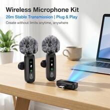 HITOZON Professional Wireless Lavalier Lapel Microphone, Plug-And-Play Omnidirectional Condenser Clip-On Mic, Noise Reduction, Receiver Powers & Charges Phone, Auto Pairing, For Live Streaming, Vlogging, Podcasting, Interviews, Video Recording - Black - View 3