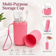 MONKIDS Set Perlengkapan Mandi Perjalanan Warna Pink 4 Buah, Perlengkapan Kamar Mandi Portabel dengan Kotak Sikat Gigi, Sisir Rambut, Kotak Sabun & Spons Mandi, Aksesori Perawatan Harian dengan Penyimpanan Ringkas untuk Perjalanan Bisnis dan Liburan - Watermelon Pink - View 6