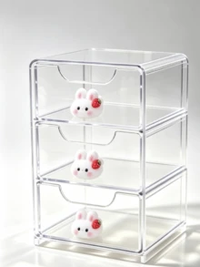 Mini Desktop Drawer Storage Box With Strawberry Rabbit Decoration, Multi-Layer Jewelry And Cosmetic Organizer, Desktop Storage, Suitable For Vanity, Bedroom, Office Supplies, Birthday Gift And Back To School Gift - Multicolor - View 13