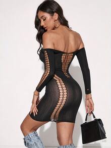 1pc Women's Sexy Lingerie With Open Crotch And Sheer Fishnet Stockings For Halloween, Valentine's Day, Christmas - Black - View 4