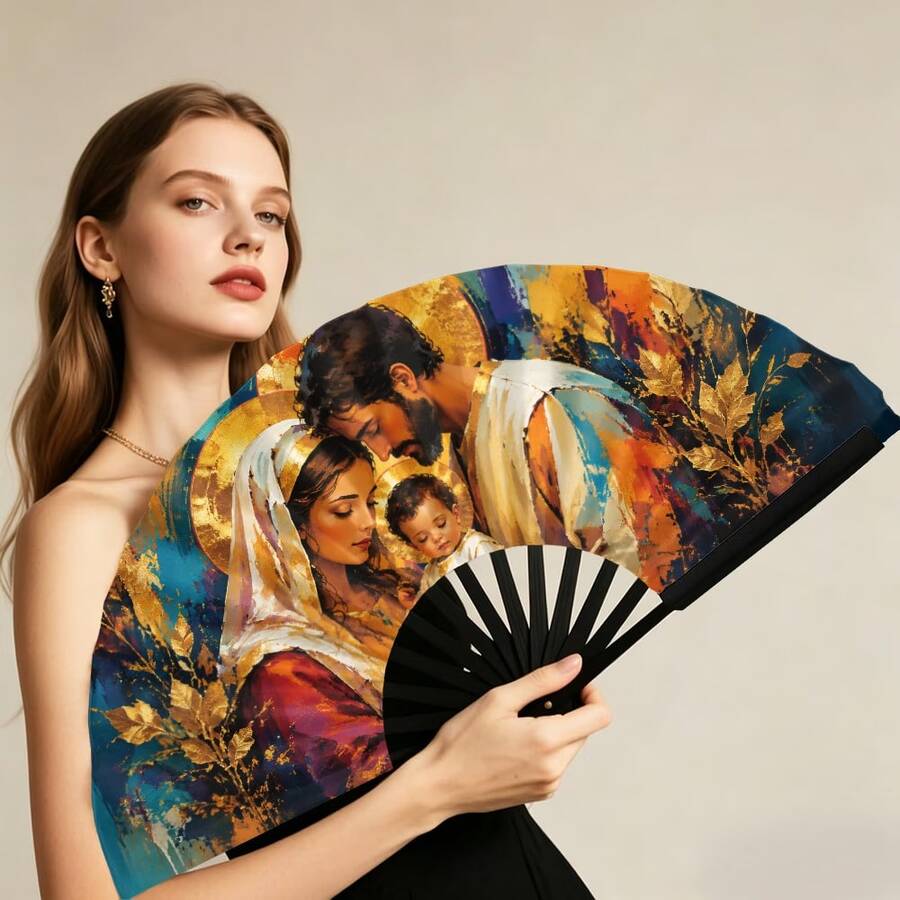 1pc Women's Handheld Fan, Vintage Pattern Design, Bright Retro Style, Lightweight And Portable, Suitable For Daily Use, Outdoor Activities And Party Occasions, Ideal Fashion Accessory - Hand Fan - View 1