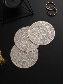 6-24pcs Champagne Gold PVC Hollow Round Carved Placemats, Luxury Table Decor Coasters, Coffee Cup Heat-Insulating Pads, Tabletop Photography Props, Home Dining Table Scratch-Resistant Protective Mats, Wedding Table Decoration, Luxury Home Table Decor Mats - Multicolor - View 5