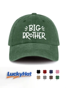 1件中性水洗復古棒球帽「BIG BROTHER」手繪標語印花可調節做舊爸爸帽，適合休閒家庭穿搭 - B - 查看 9