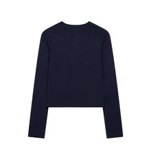 DEEKA Autumn New Women's European And American Style Fashion Minimalist Versatile Button-Up Knit Cardigan - Navy Blue - View 3