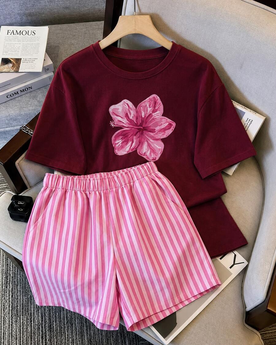 Women Two-Piece Outfits - VINO T-shirt+ROSA Shorts - View 1