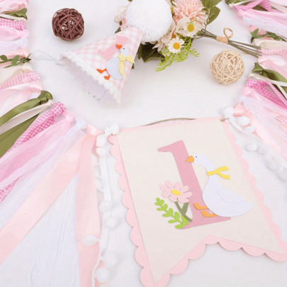 1pc Pink Silly Goose High Chair Banner, Silly Goose Element First Birthday Decoration Banner, Pink Goose First Birthday Banner, Pink High Chair Banner, Suitable For Birthday Party