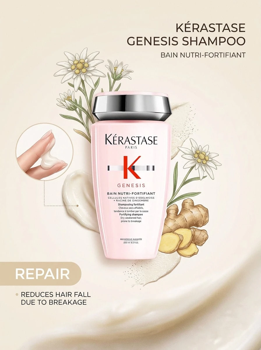 Kérastase Genesis Bain Nutri-Fortifiant Shampoo For Dry Weakened Hair 8.5oz/250ml – Shampoo, Anti-Breakage, For Dry Hair, Ginger Zest, Ginger Root, Suitable For Daily Hair Care - Shampoo - View 1