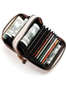 Women Double‑Layer PU Leather Zipper Card Holder, Large Capacity ID & Driver License Purse, Multi‑Slots Portable Card Wallet - Multicolor - View 5