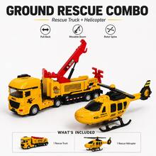 Kids Rescue Helicopter And Pull Back Tow Truck Toy Set, Manual Spinning Rotor Aircraft With Movable Crane Boom, Construction Rescue Vehicle Playset For Boys And Girls Ages 3+ - Rescue Truck + Helicopter - View 7