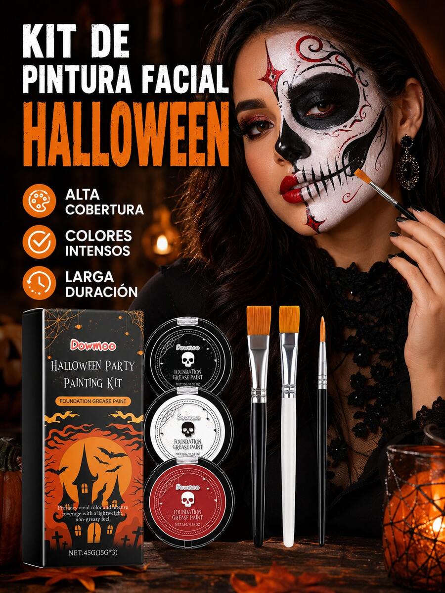 DOWMOO Set De Maquillaje Facial Para Halloween, Colores Vibrantes Para Maquillaje De Fiesta, Variedad De Tonos Para Crear Diseños Creativos, Apto Para Uso En Fiestas Y Eventos Temáticos - Multicolor - Ver 1