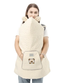 Autumn/Winter Baby Windproof Cape, Infant Carrier & Stroller Universal Fit, Quilted Padded With Warm Hand Pockets, Newborn Outdoor Wind-Blocking Warm Cloak - Champagne - View 11
