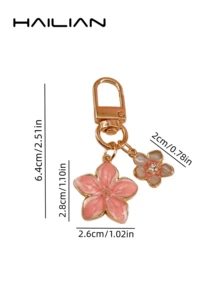 HAILIAN 1pc Alloy Material Cherry Blossom Shaped Keychain, Lightweight And Elegant Cherry Blossom With Square Tag, Suitable For Bag Pendant, Car Keychain, Couple Birthday Holiday Gift - Pink - View 6